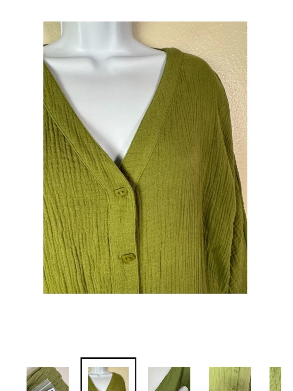 Soft Surroundings gauze cotton midi button down dress large moss green.